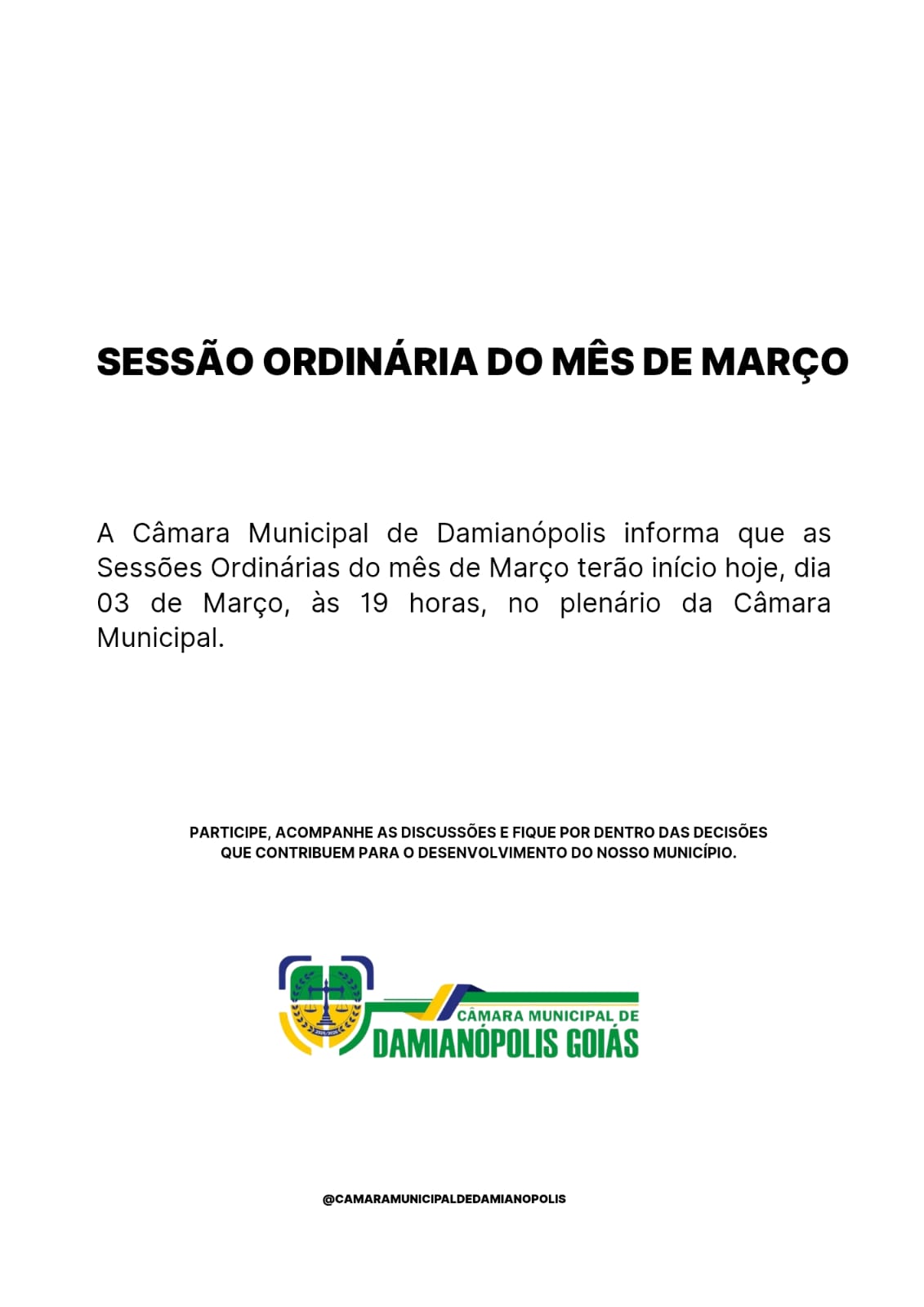 Sessões Extraordinárias do Mês de Março 