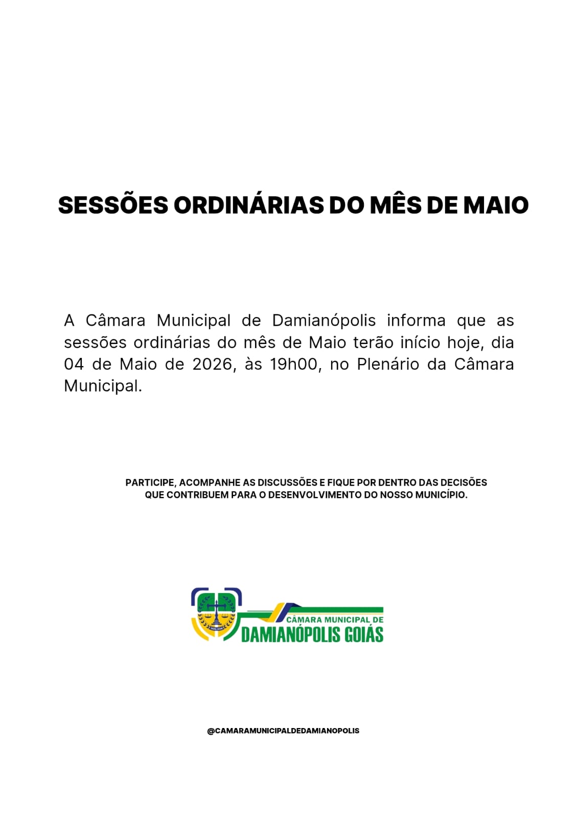 Sessões Ordinárias do mês de Maio 