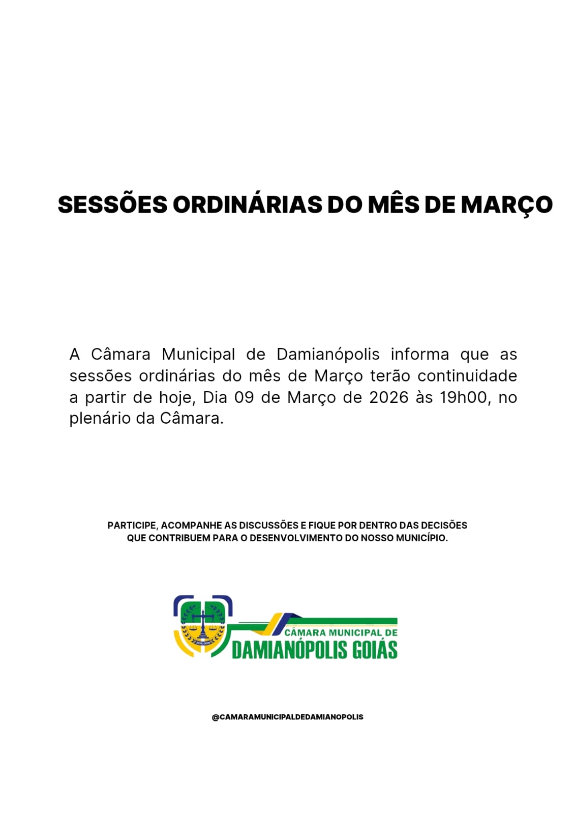 Sessões Ordinárias do Mês de Março